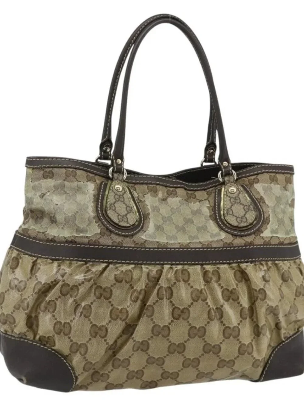 GUCCI GG Crystal Tote Bag Coated Canvas Beige Gold 223963 Auth